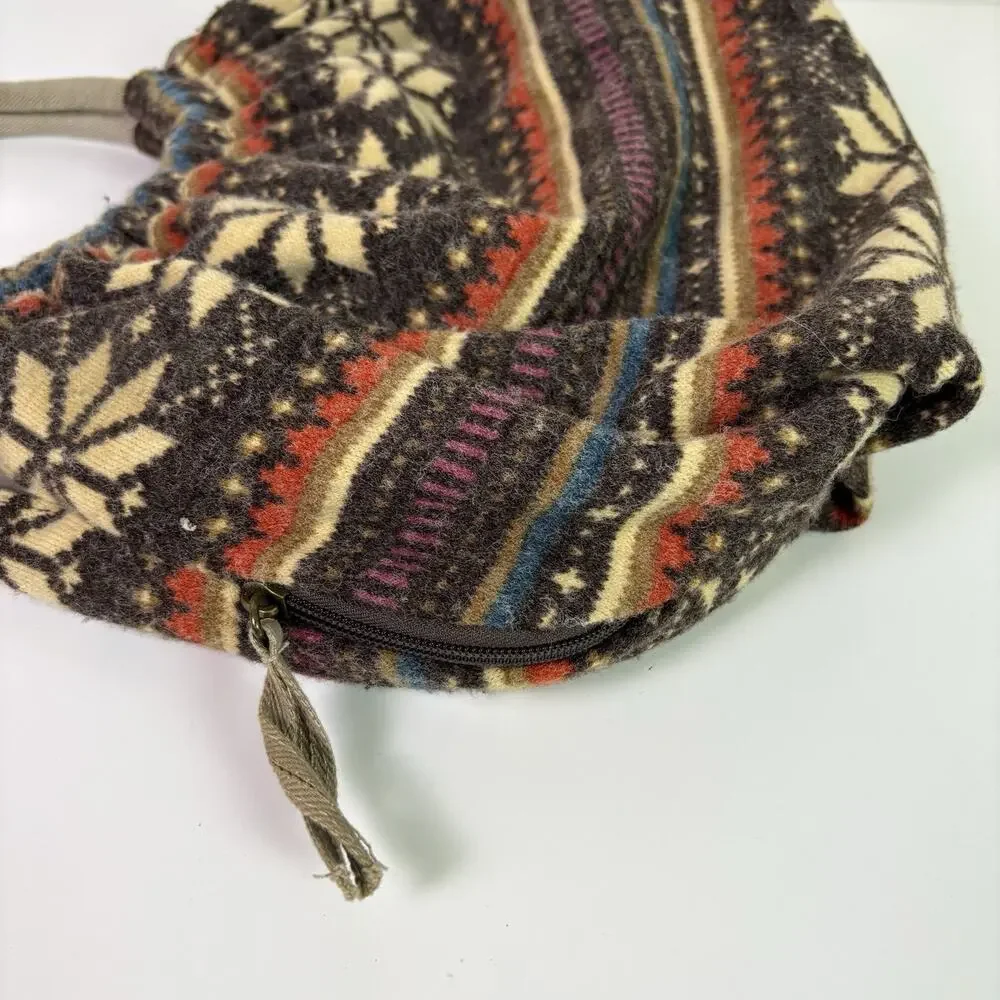Mossimo Y2K Fair Isle Round Top Handle Purse Flannel Snowflake Winter Hobo Bag